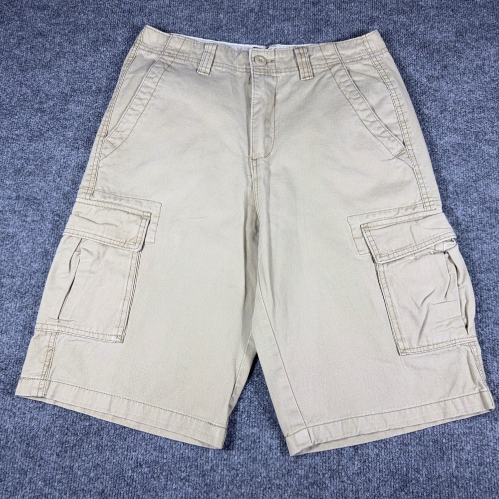Plugg Mens Cargo Shorts Khaki Tan Cotton Twill Size 30 Casual Outdoor Pocketed